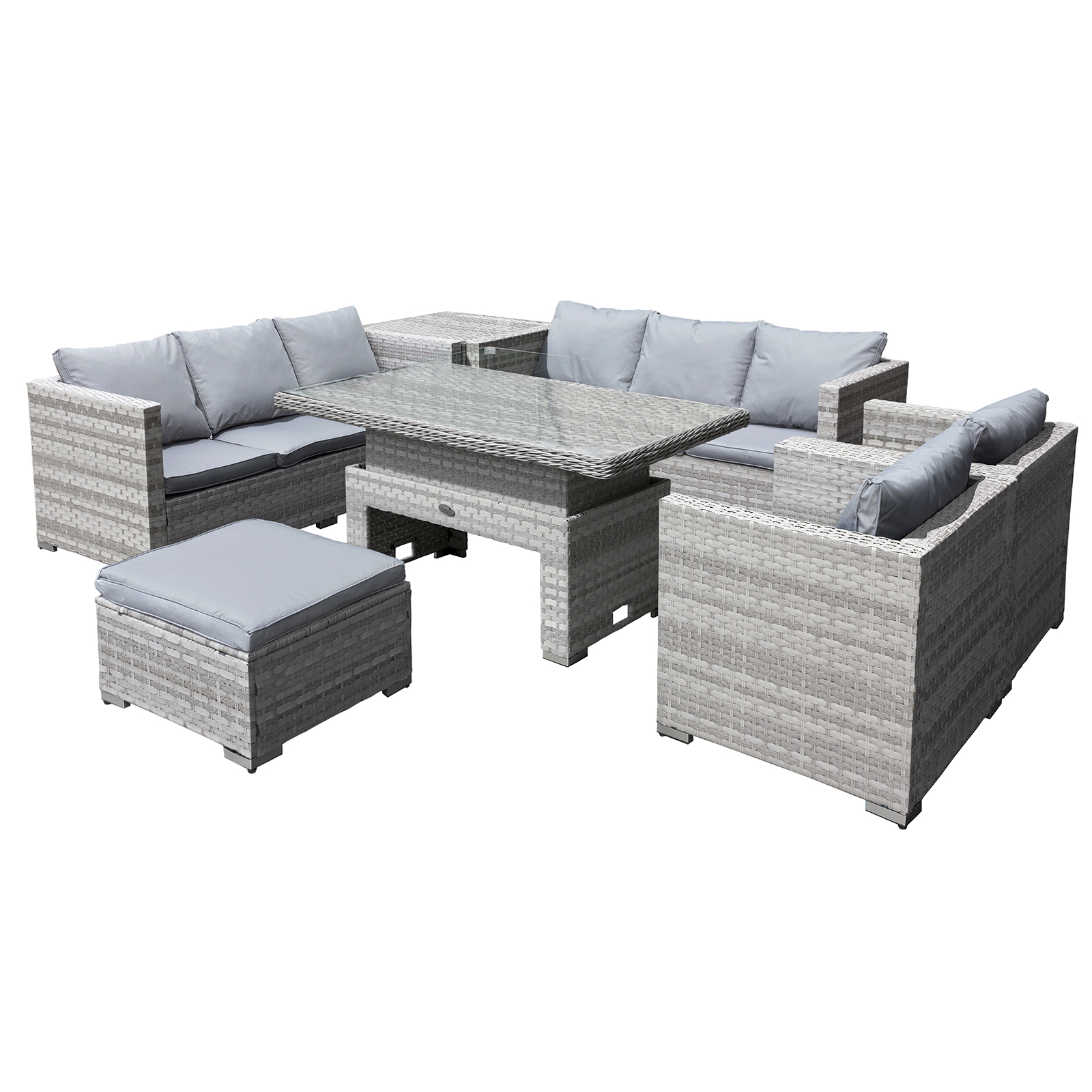 malta xs rattan 9 seat rising table set in dove grey