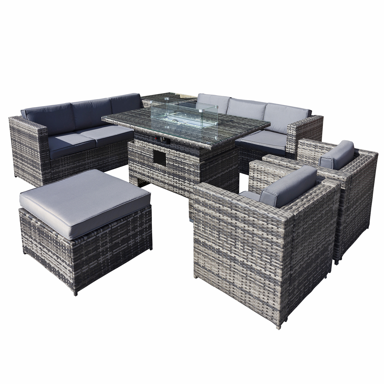 malta rattan 9 seat rising firepit u shape set in grey walnut with footstool