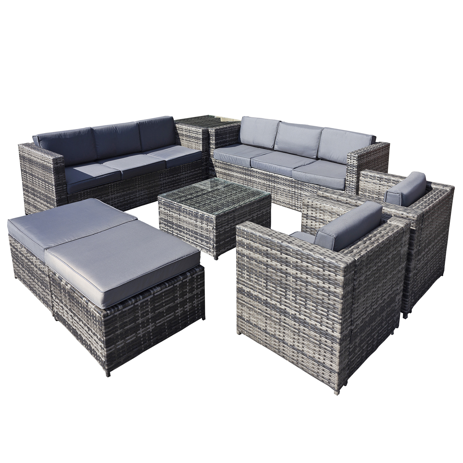 malta rattan 10 seat u shape set in grey walnut with 2 footstools