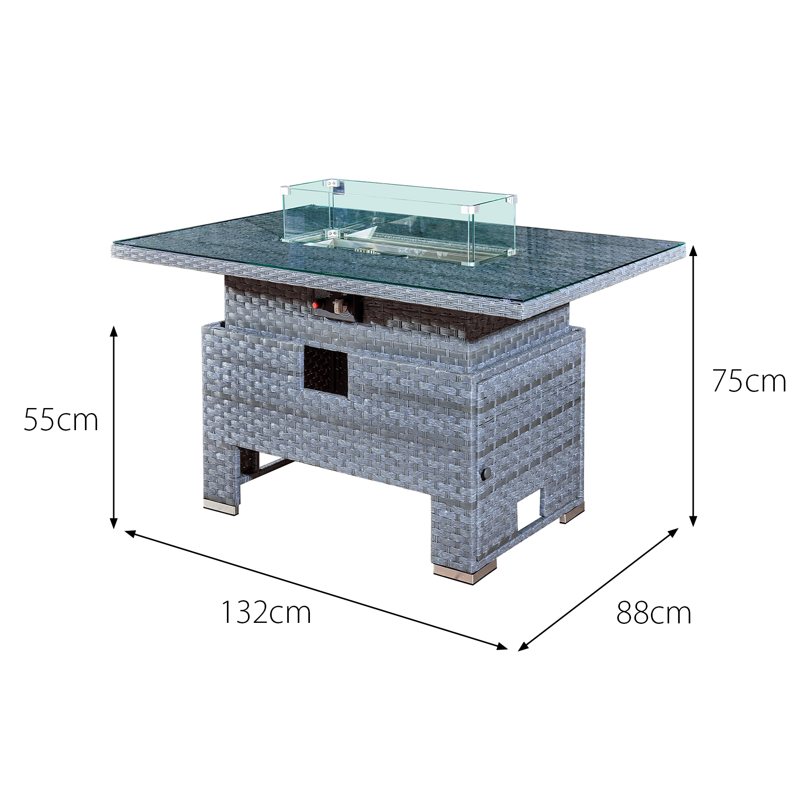 malta rattan 9 seat rising firepit u shape set in ocean grey with footstool