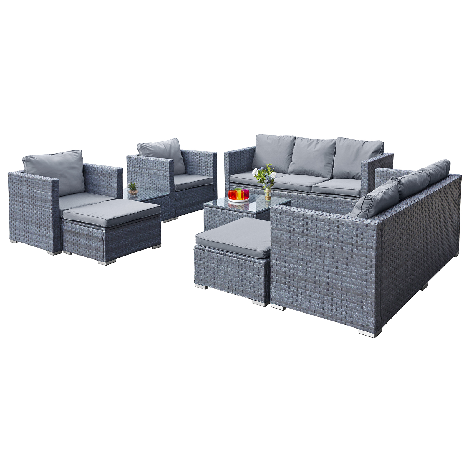 acorn deluxe rattan 10 seat modular sofa set in ocean grey