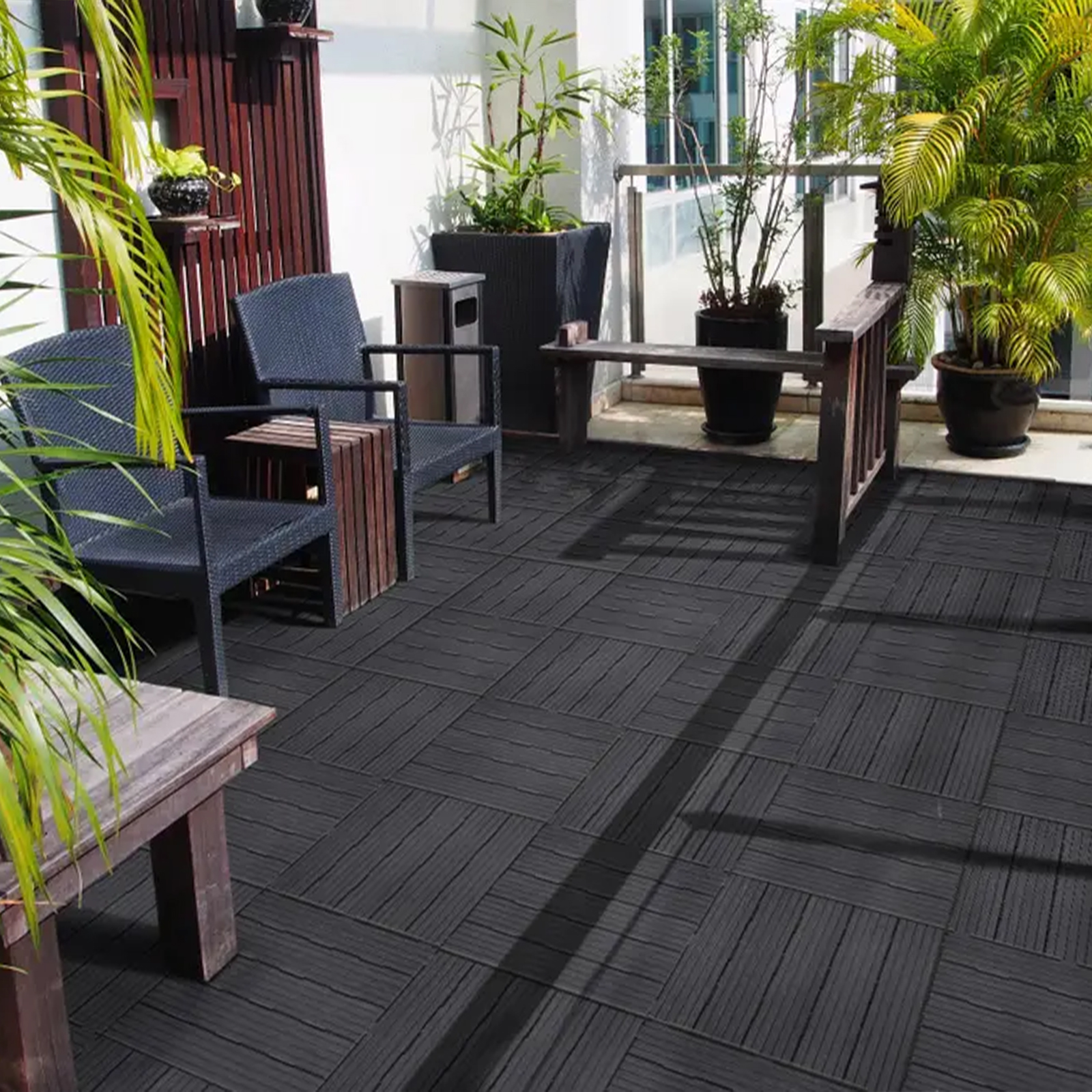cosmpolitan (pack of 10) eco interlocking 30x30cm decking tiles in graphite
