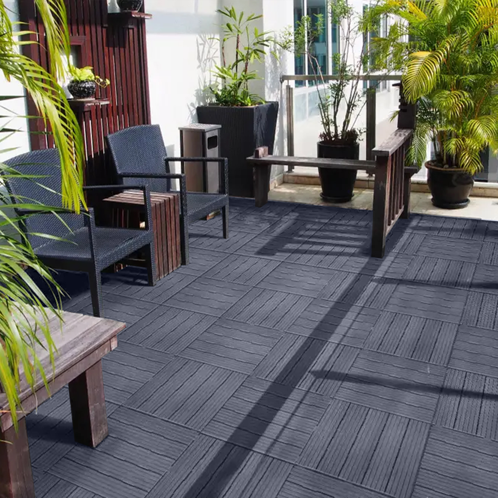 cosmpolitan (pack of 10) eco interlocking 30x30cm decking tiles in cool grey