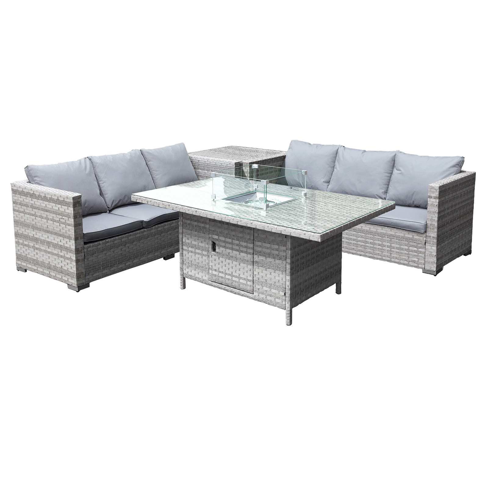 malta rattan 6 seat firepit corner set in dove grey