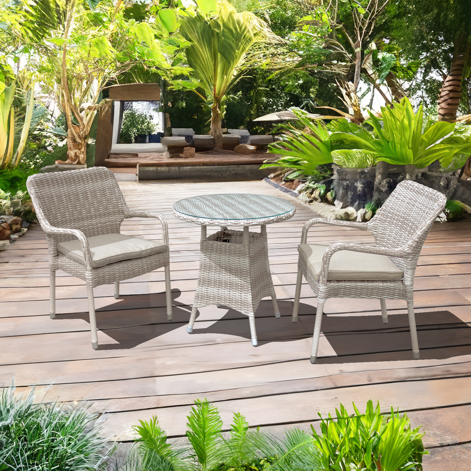 palmera rattan stacking 2 seat bistro set in taupe