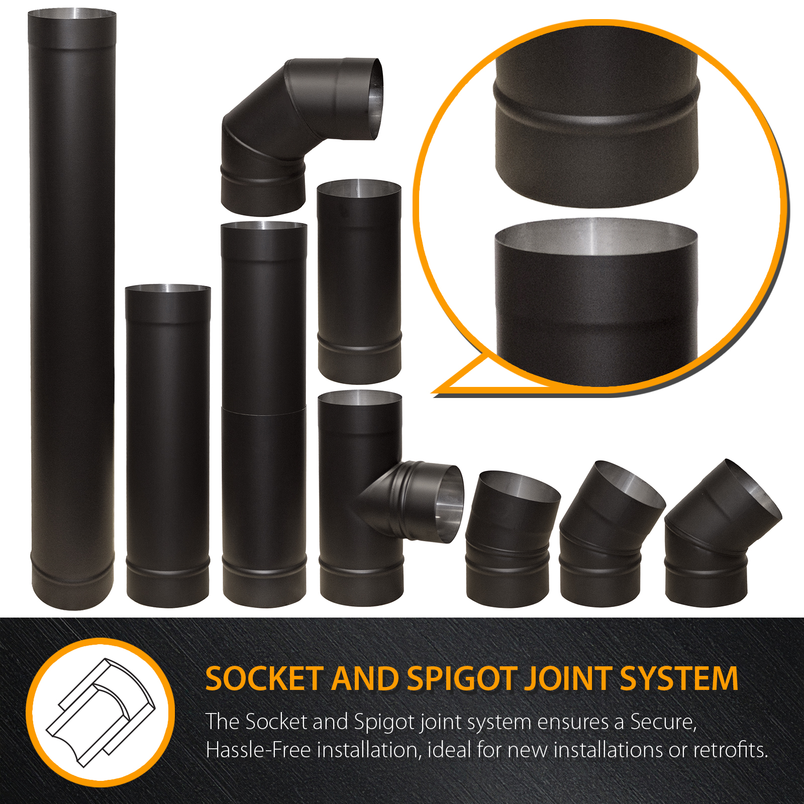 flue pipe 300mm straight for 5" inch (125mm)