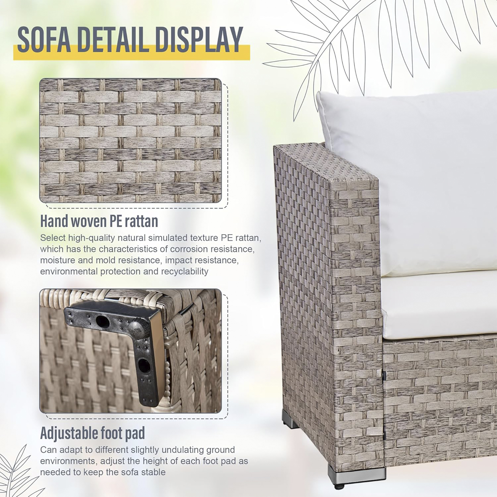 acorn alt rattan 6 seat corner sofa set in dove grey with creamy white cushions