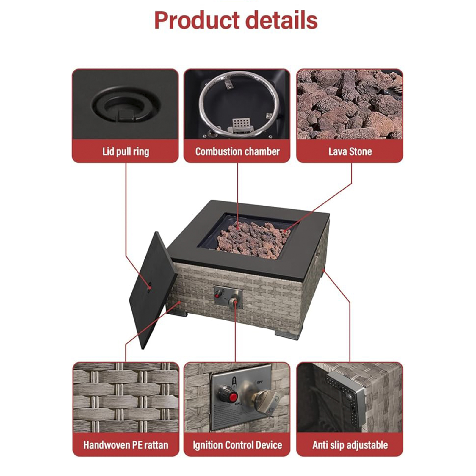 trinidad rattan modular 6 seat firepit chaise lounge set in dove grey