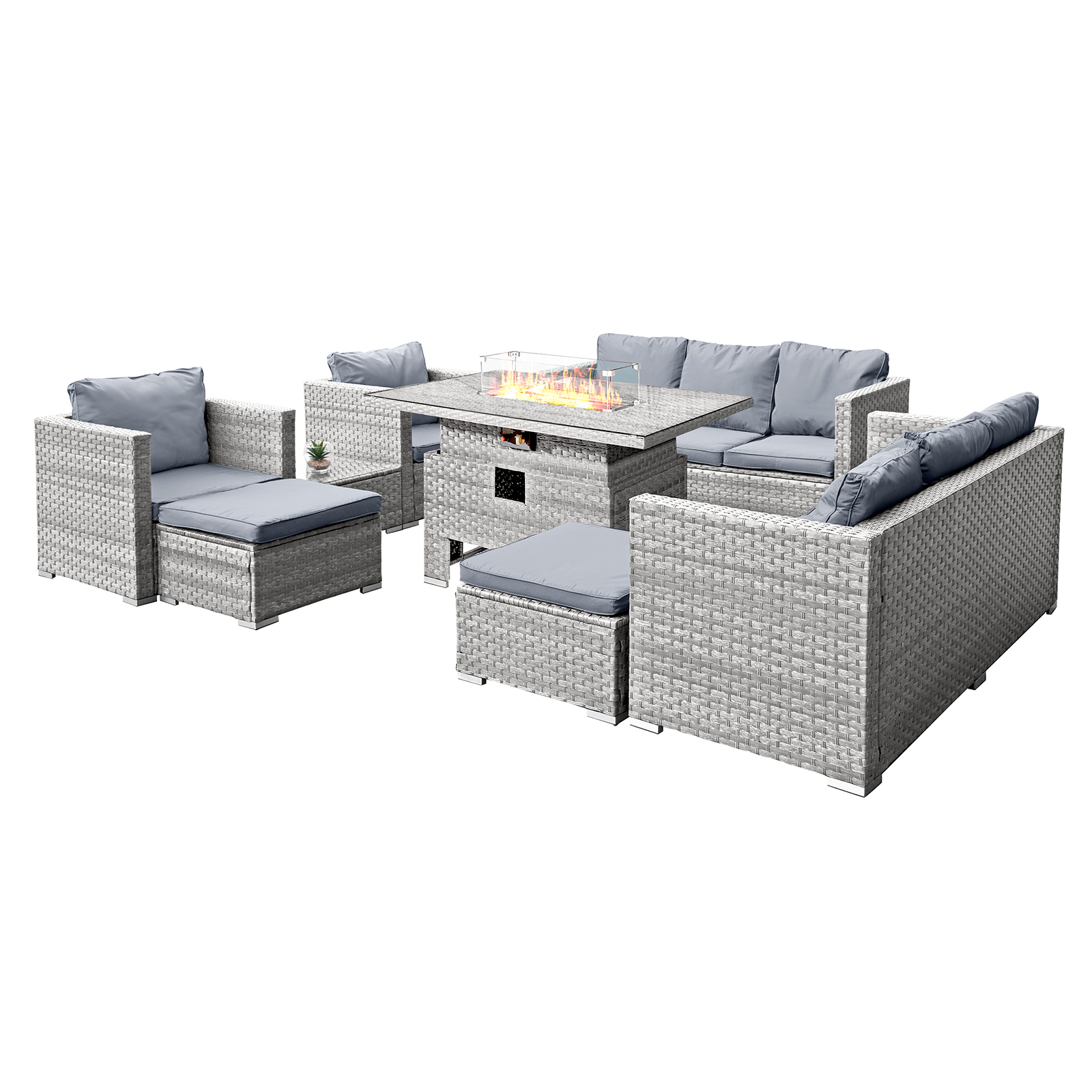 acorn deluxe rattan 10 seat rising firepit sofa set in dove grey