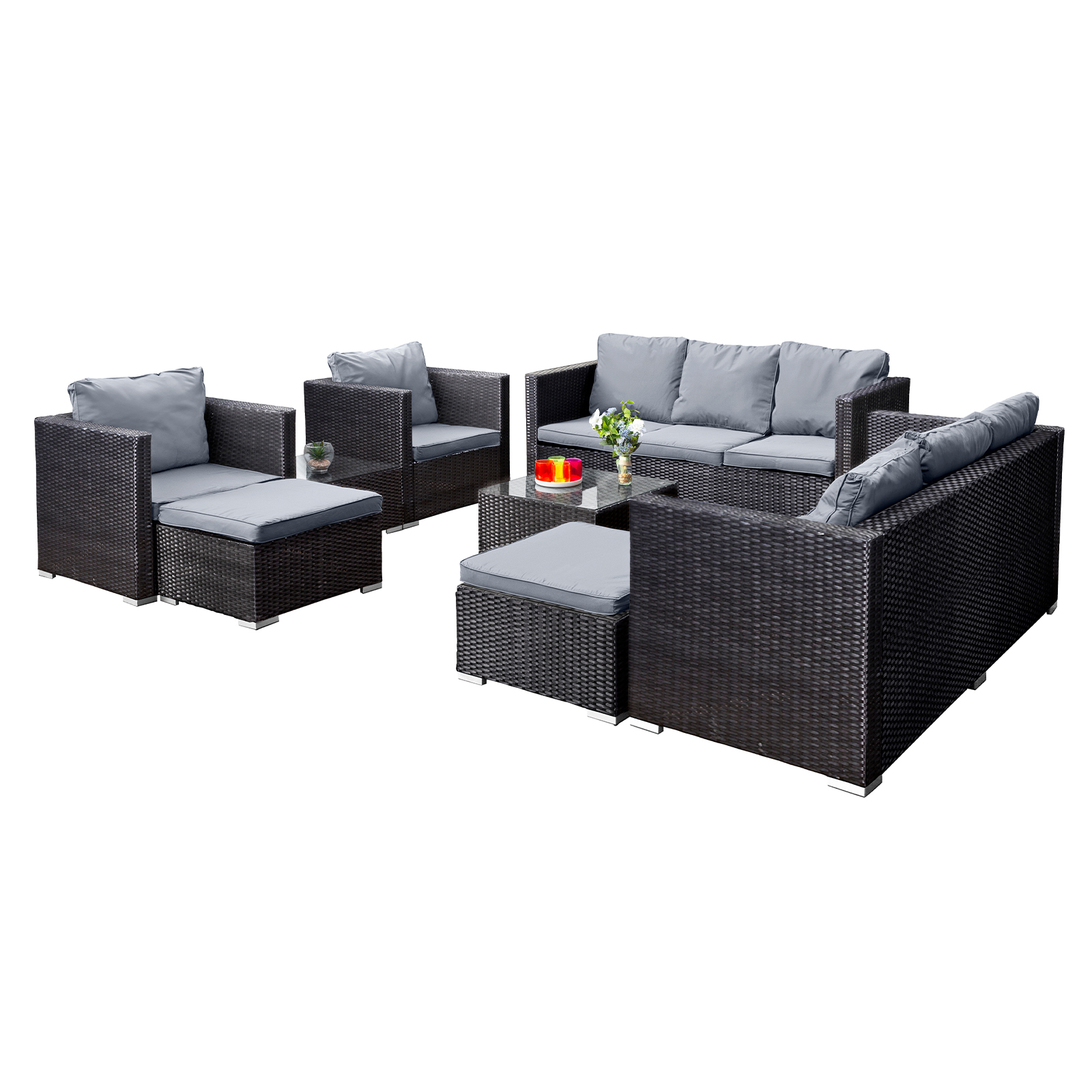 acorn deluxe rattan 10 seat lounge sofa set in black
