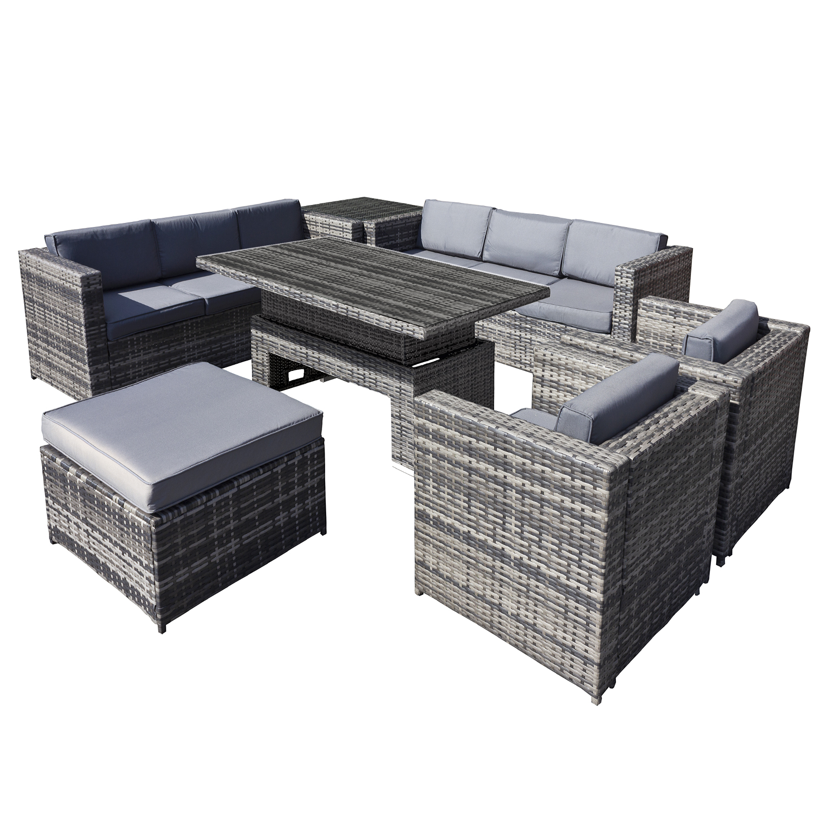 malta rattan 9 seat rising table u shape set in walnut grey