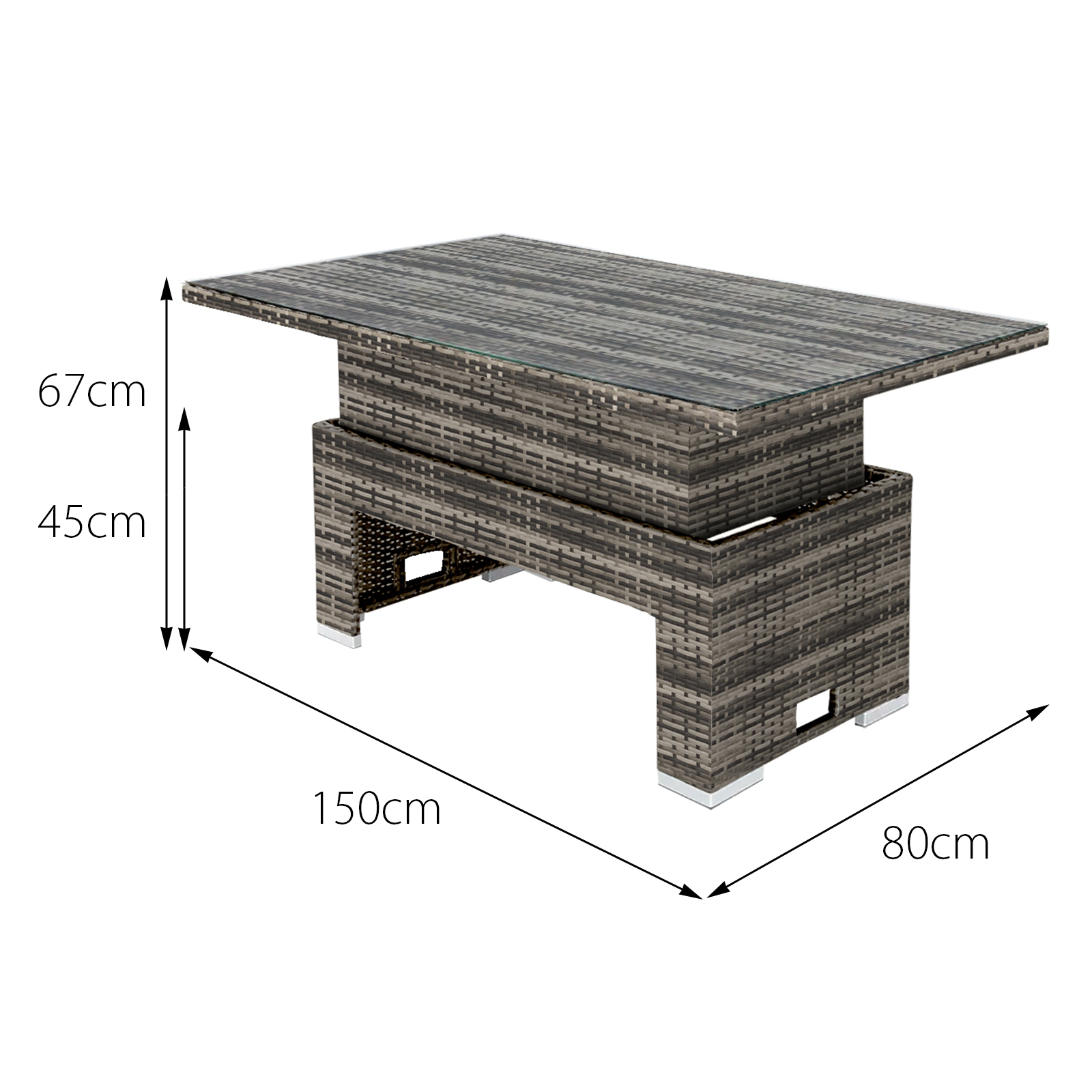 malta rattan 9 seat rising table u shape set in walnut grey
