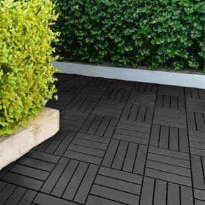 polydeck (pack of 12) woodgrain effect 30x30cm decking tiles in black