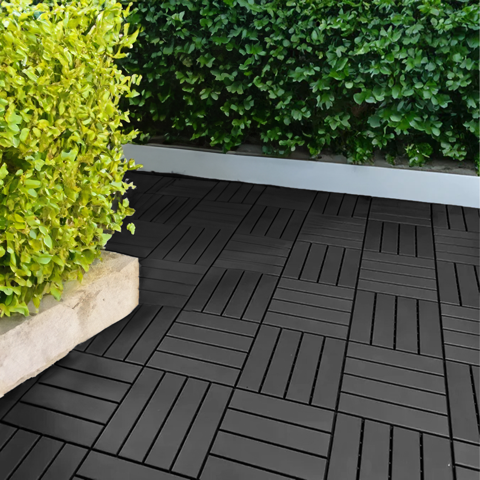 polydeck (pack of 12) woodgrain effect 30x30cm decking tiles in black
