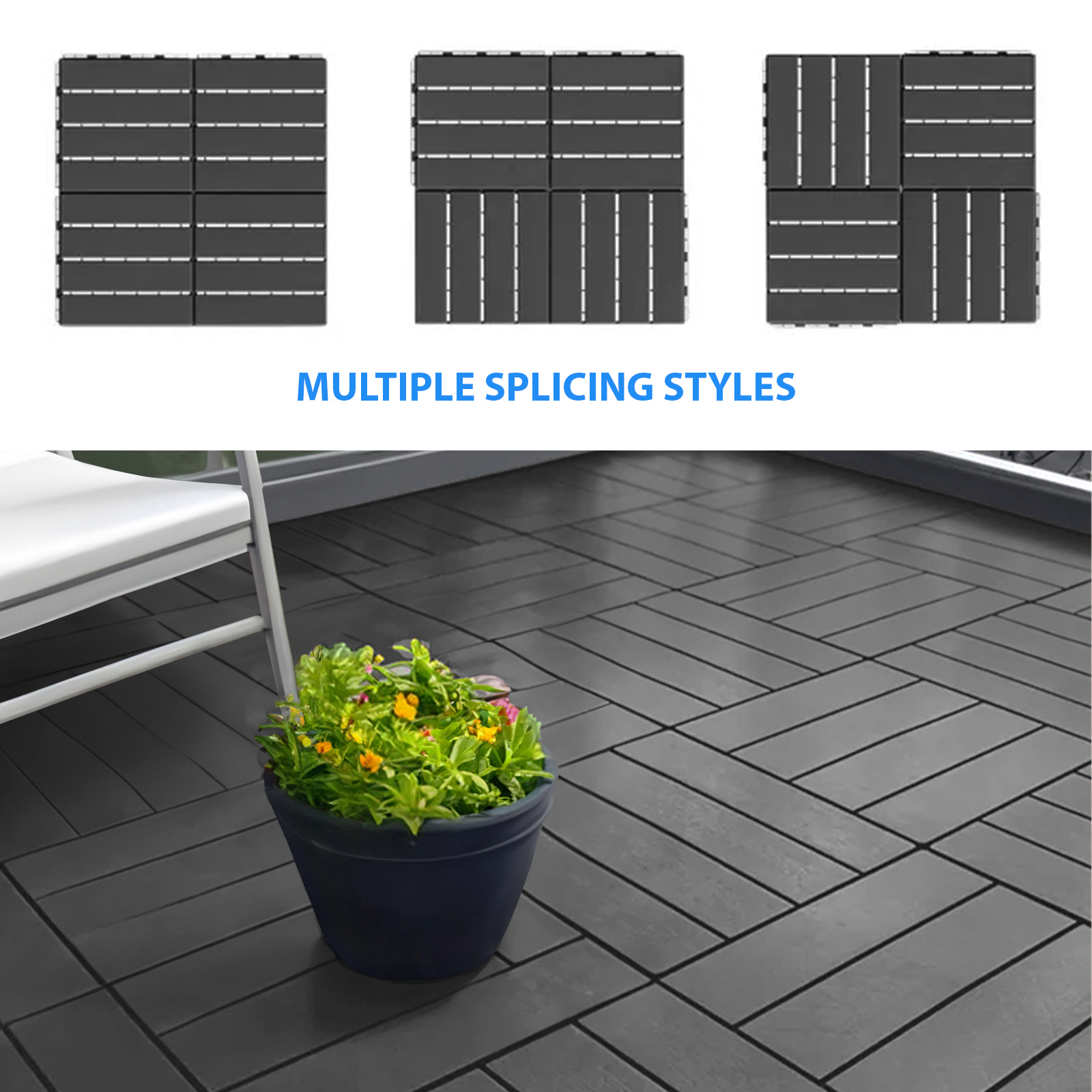 polydeck (pack of 12) woodgrain effect 30x30cm decking tiles in black
