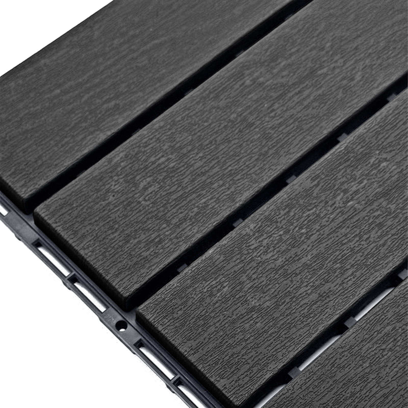 polydeck (pack of 12) woodgrain effect 30x30cm decking tiles in black