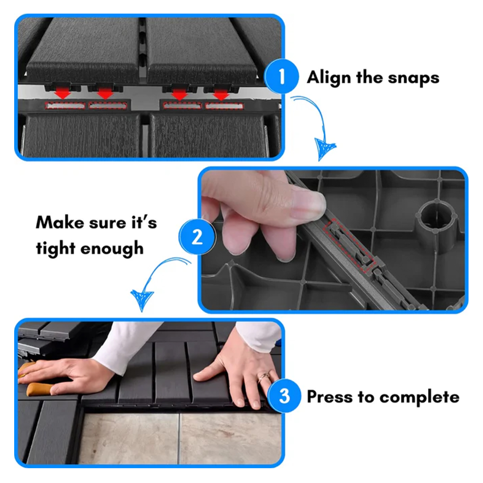 polydeck (pack of 12) woodgrain effect 30x30cm decking tiles in black