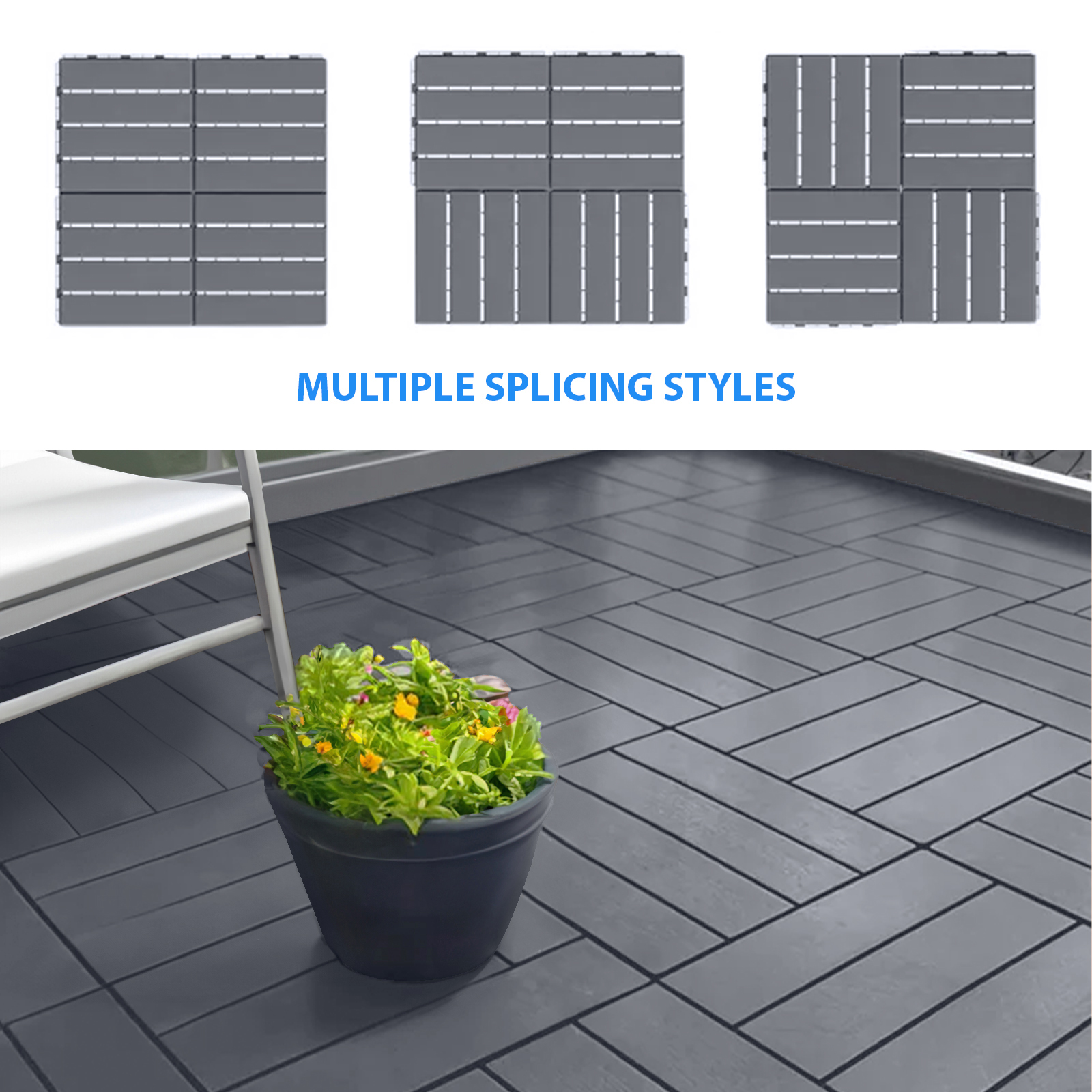 polydeck (pack of 12) woodgrain effect 30x30cm decking tiles in grey