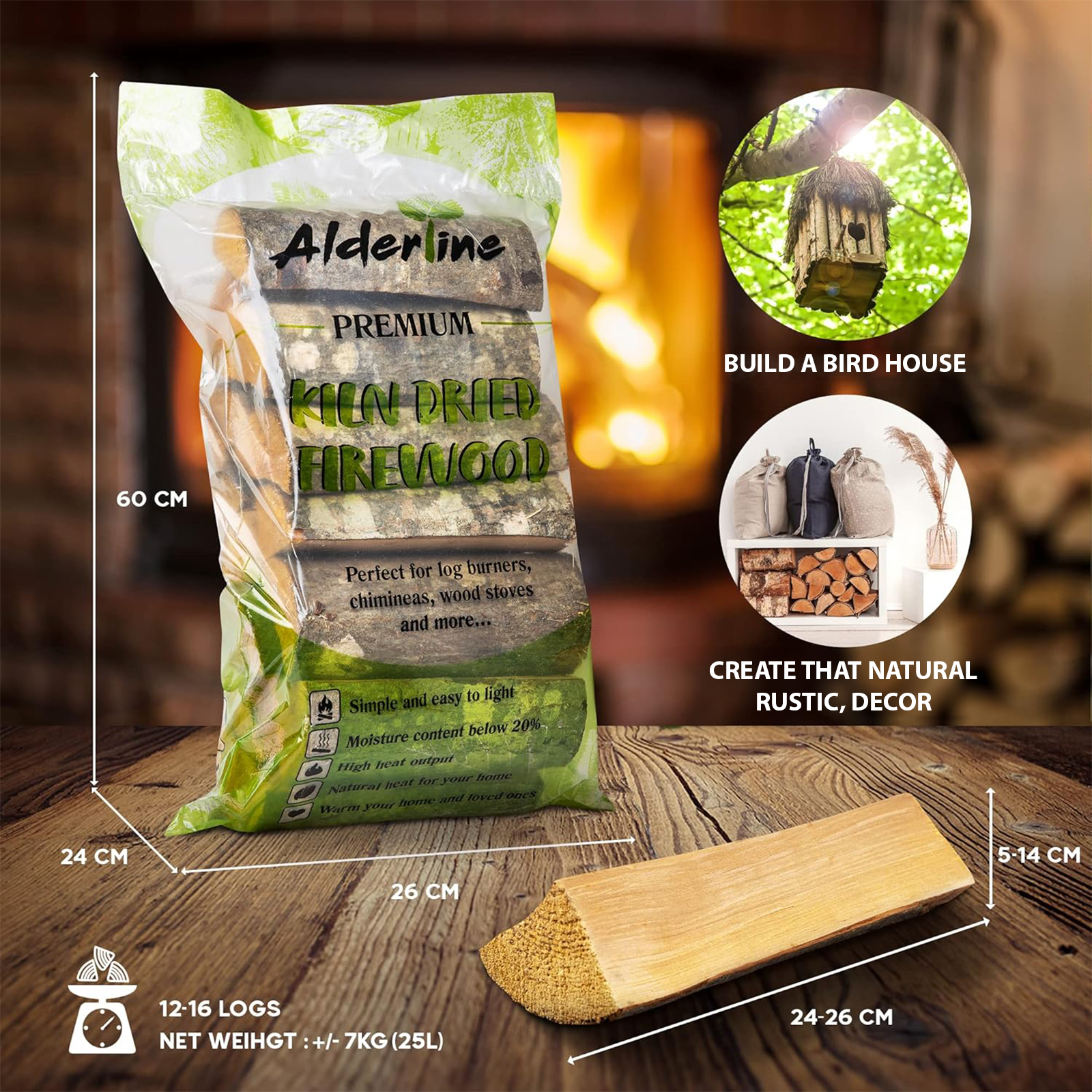 alderline 7kg bag of kiln dried alder firewood