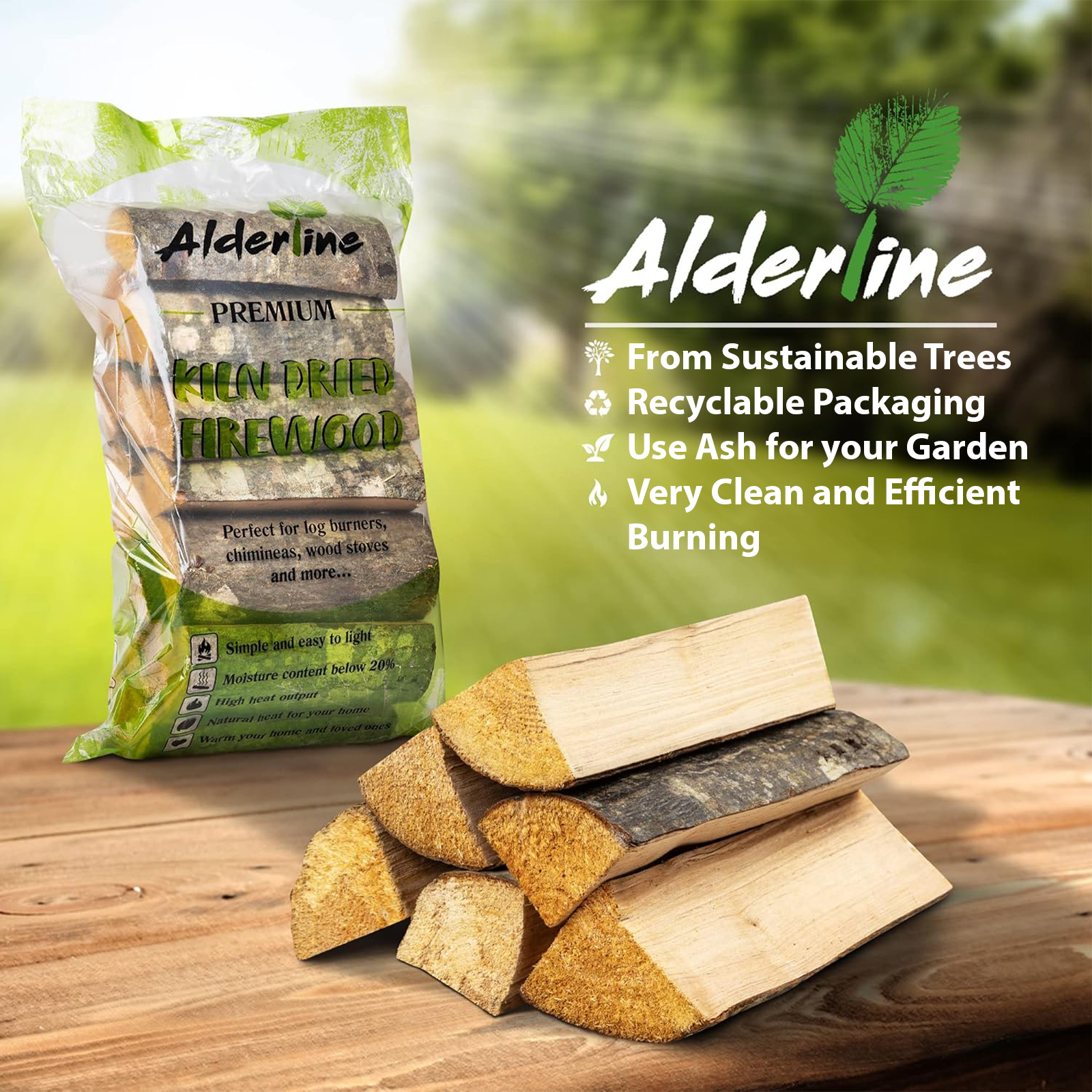 alderline 7kg bag of kiln dried alder firewood
