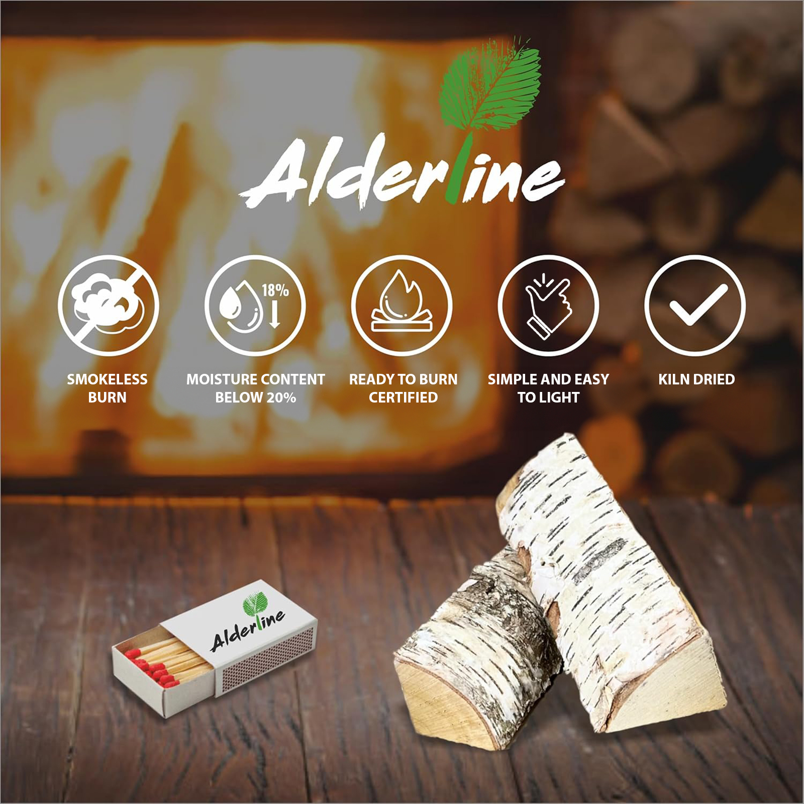 alderline 7kg bag of kiln dried birch firewood