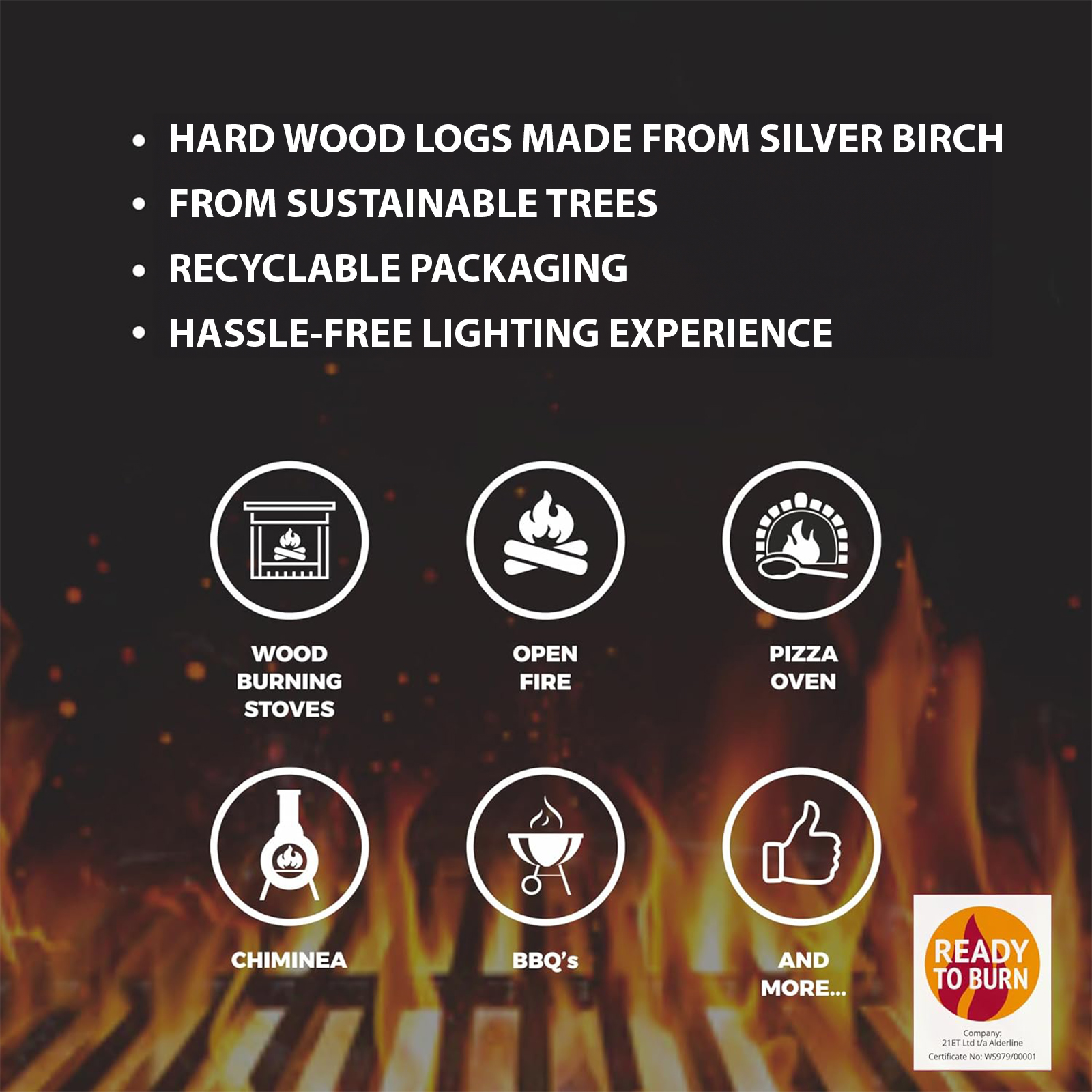 alderline 7kg bag of kiln dried birch firewood