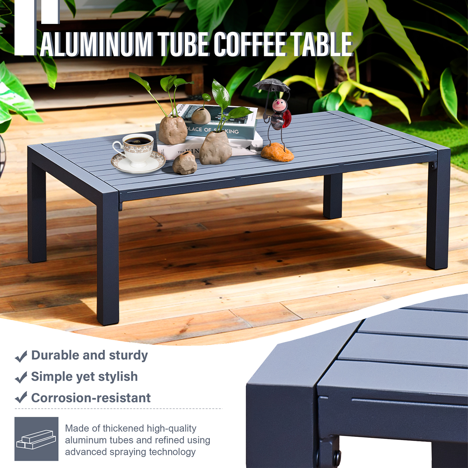 malibu aluminium 5 seat lounge set in grey with olefin cushions & syn teak arms