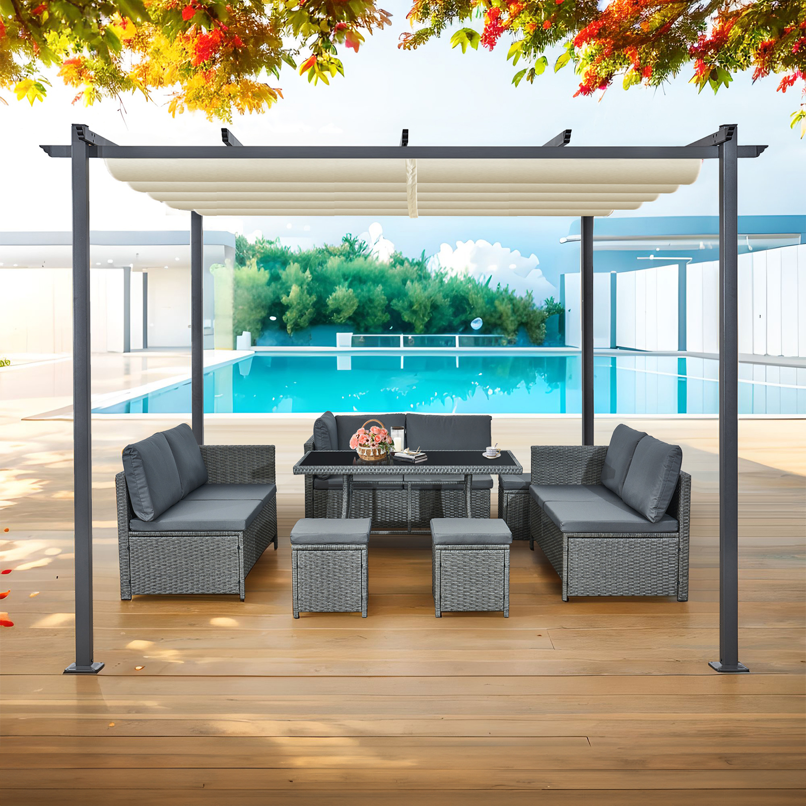 acorn 3m x 3m square pergola in creamy white