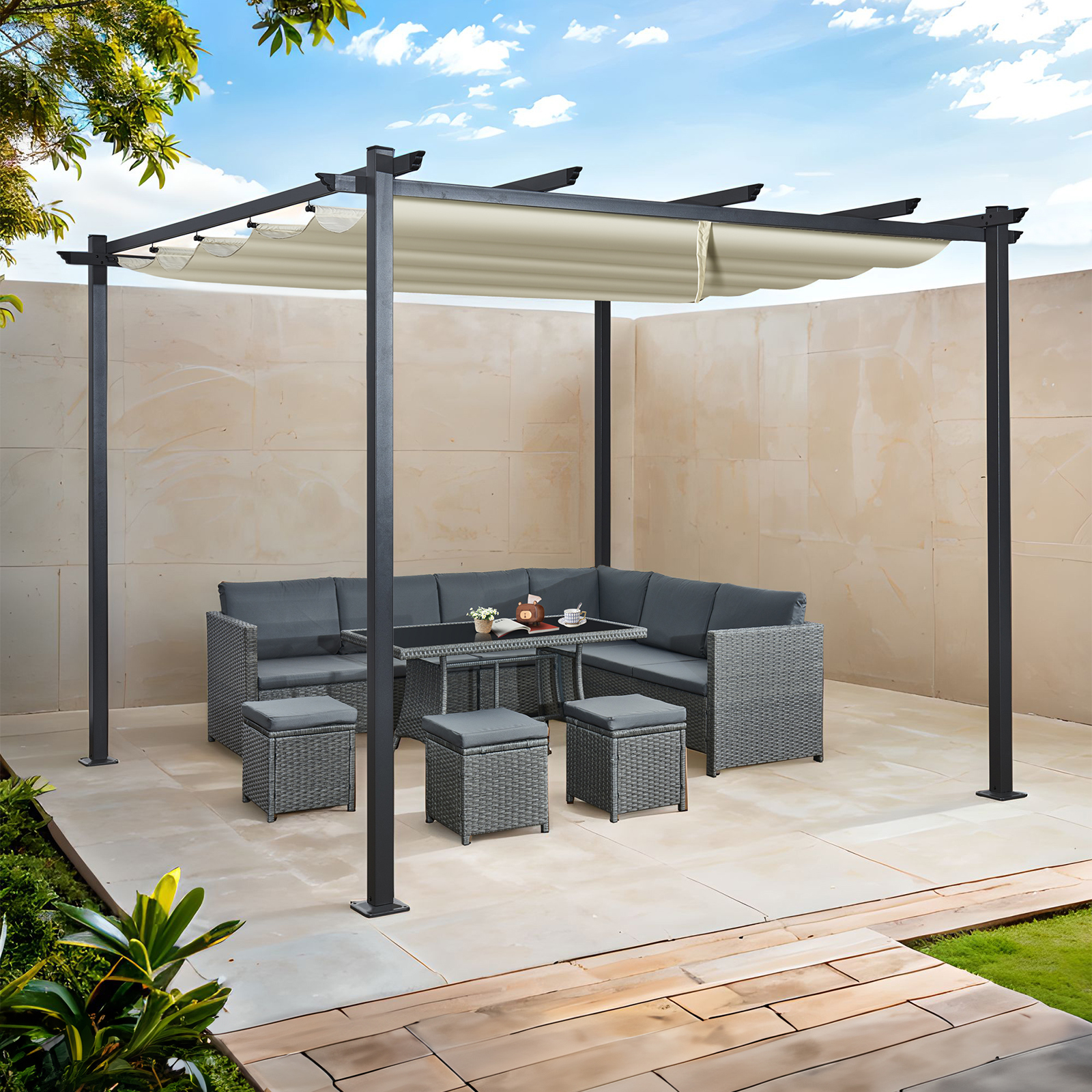acorn 3m x 3m square pergola in creamy white