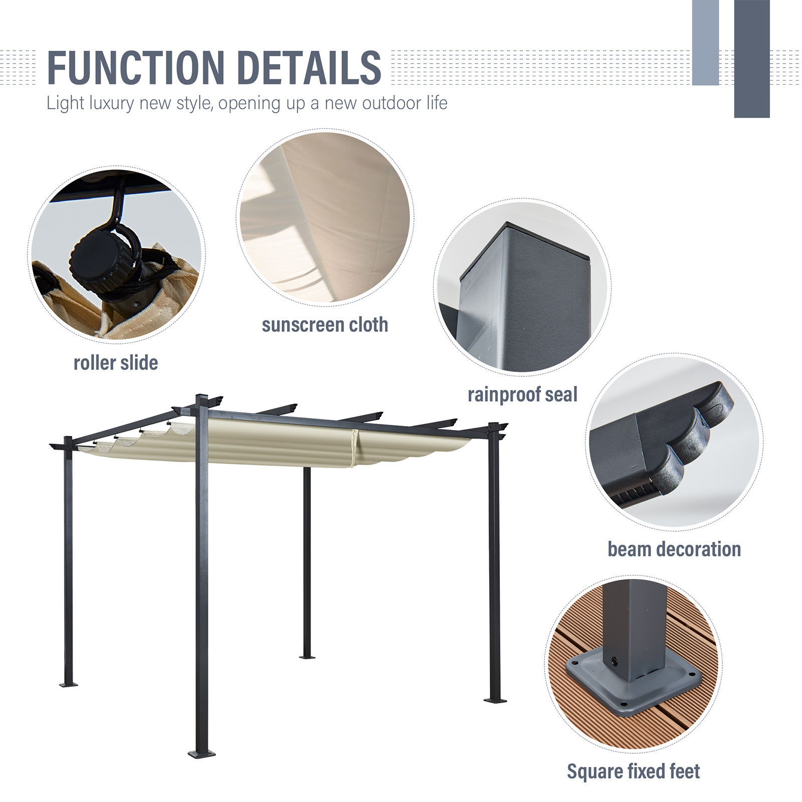 acorn 3m x 3m square pergola in creamy white