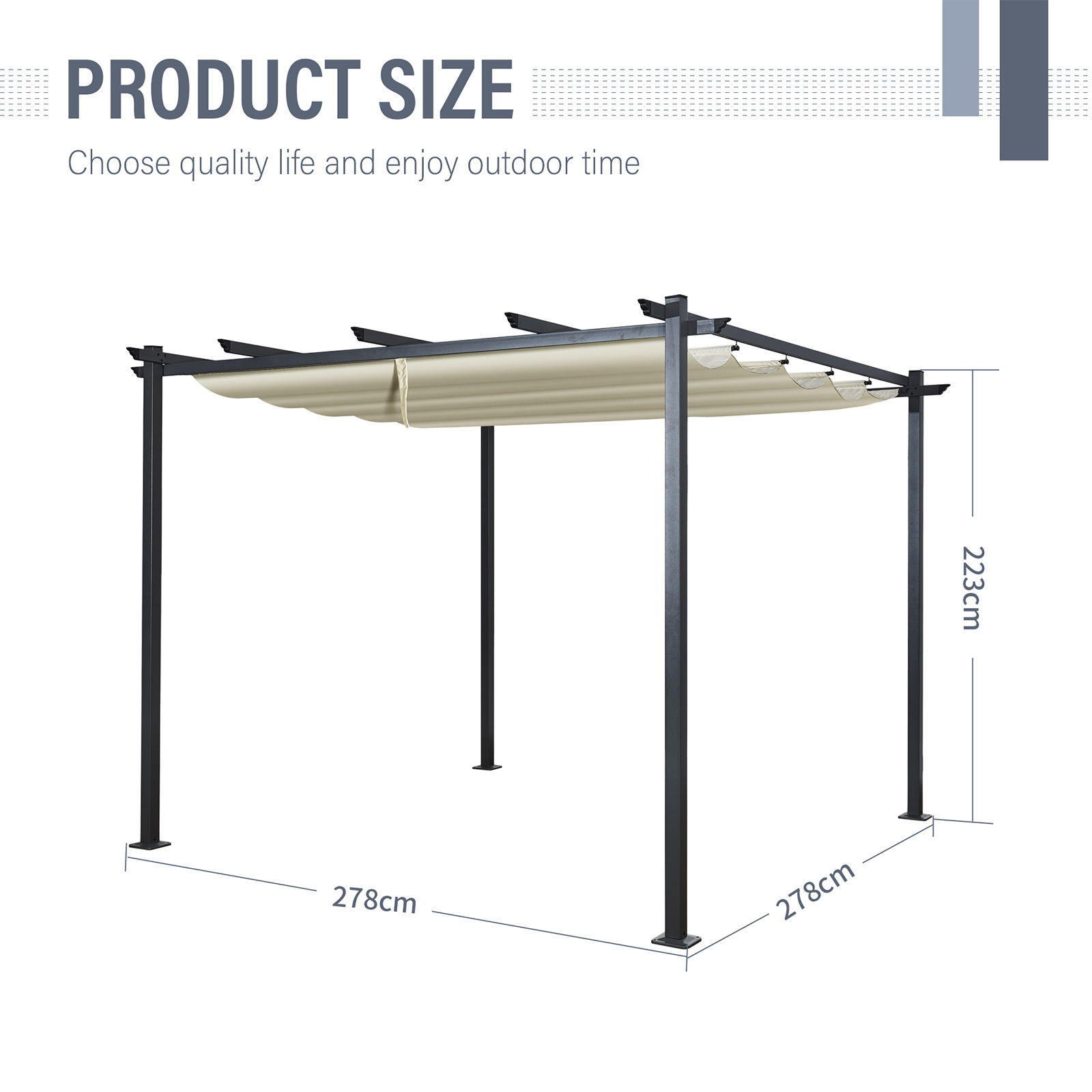 acorn 3m x 3m square pergola in creamy white