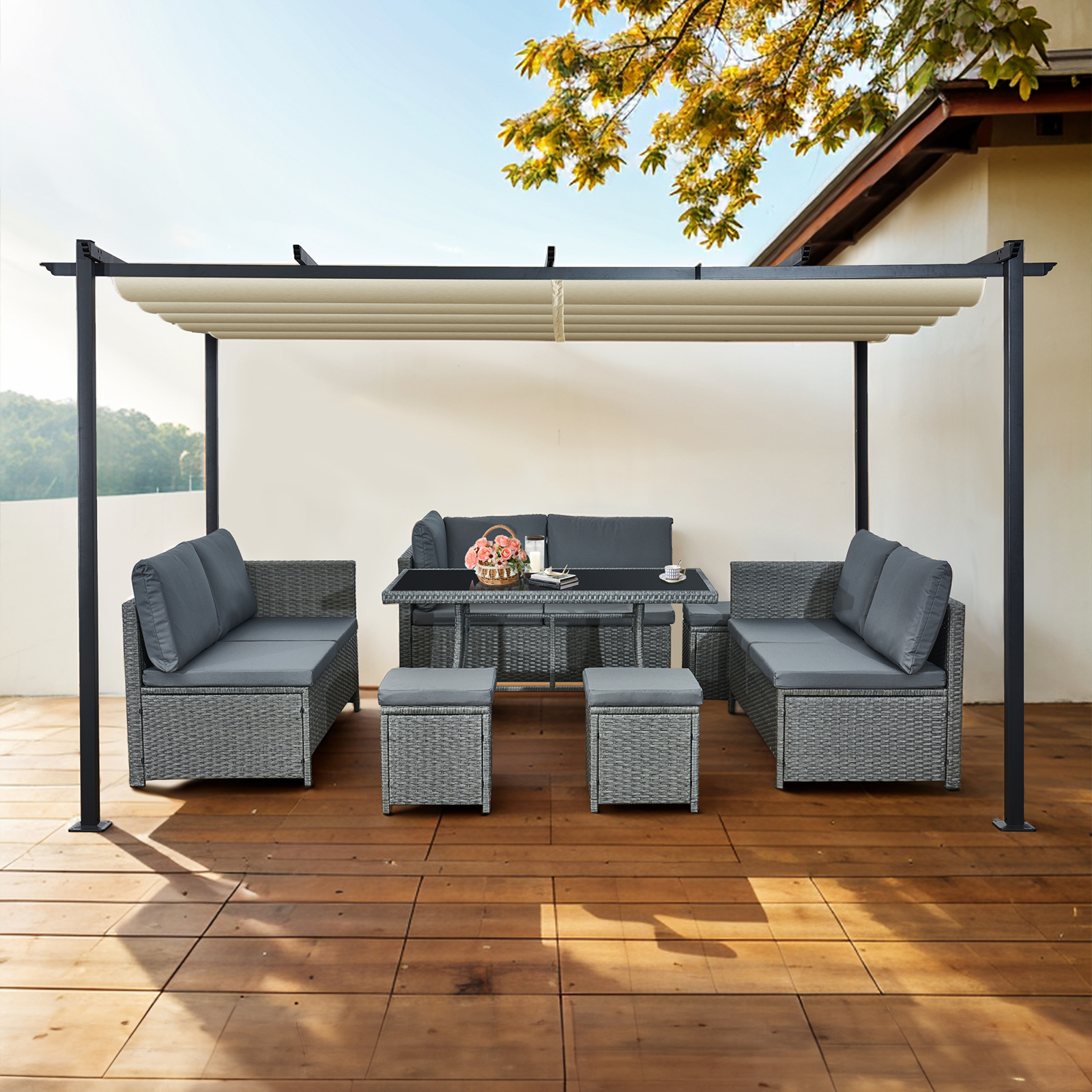 acorn 4m x 3m rectangular pergola in creamy white