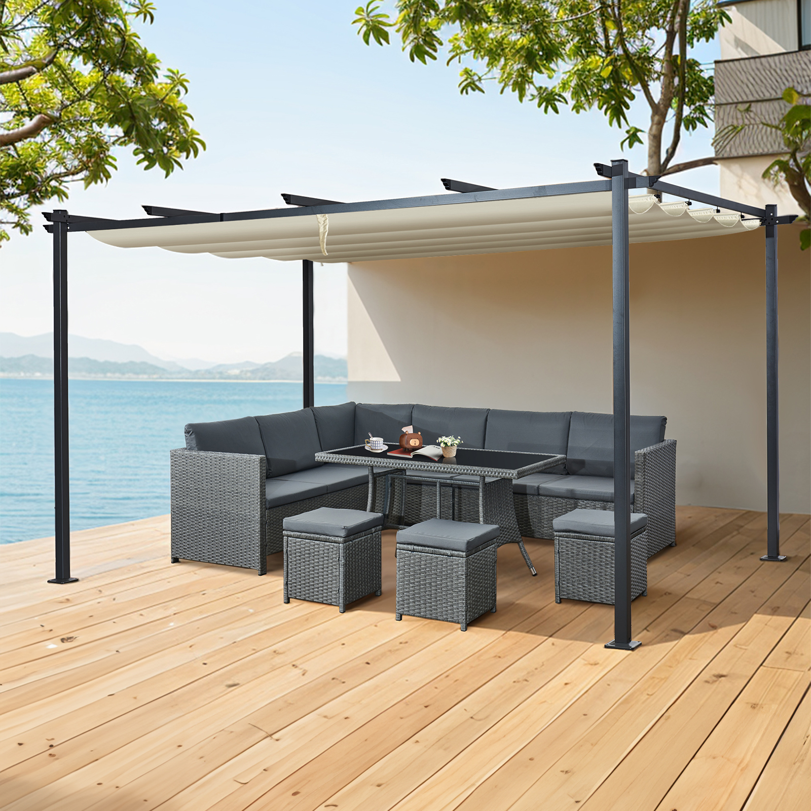 acorn 4m x 3m rectangular pergola in creamy white