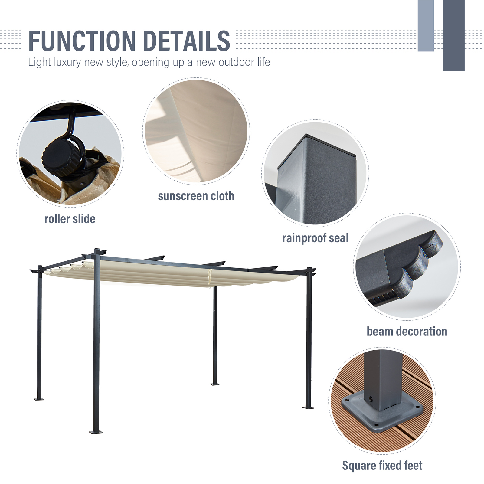 acorn 4m x 3m rectangular pergola in creamy white