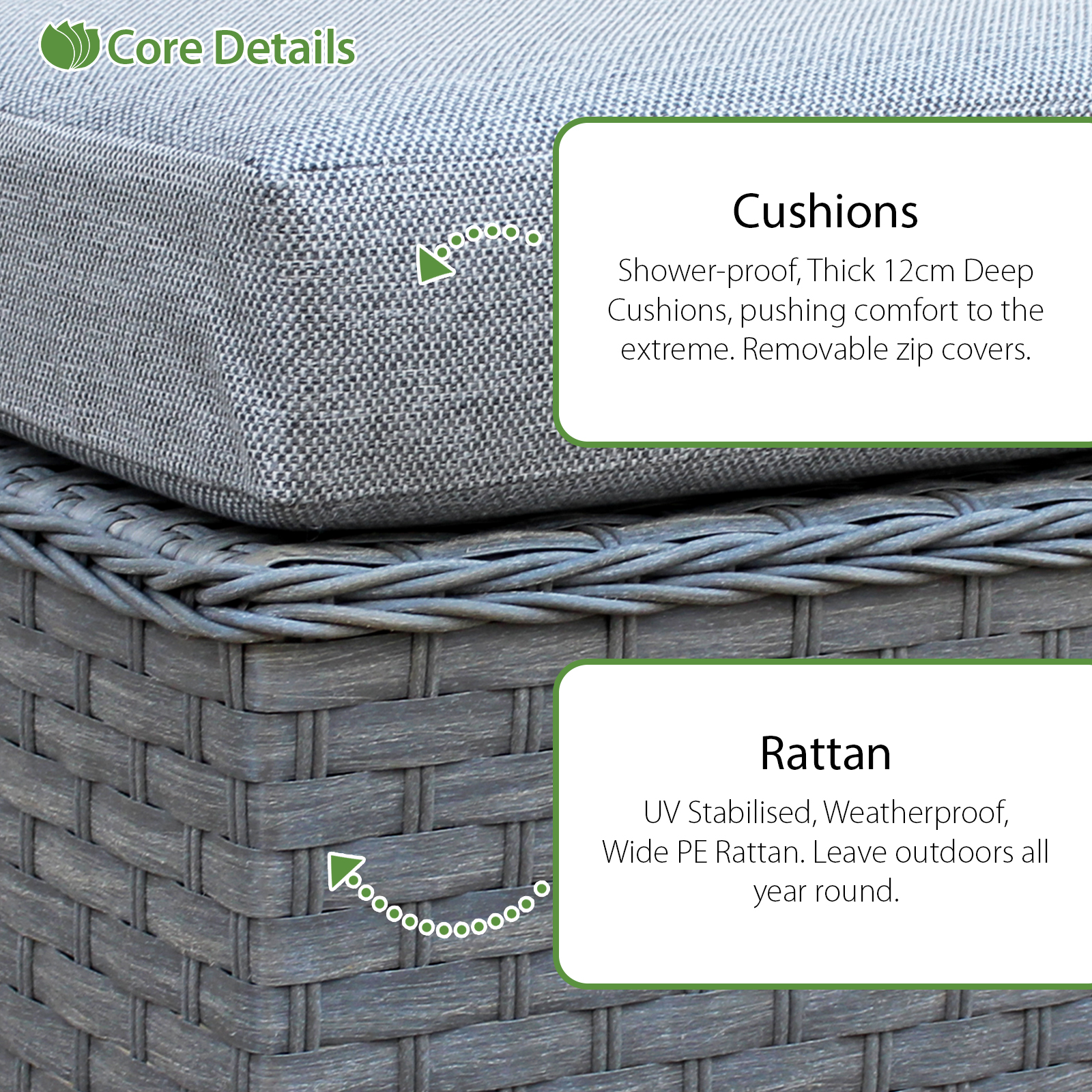 buxton rattan 9 seat rising firepit corner set in ocean grey with grey cushions