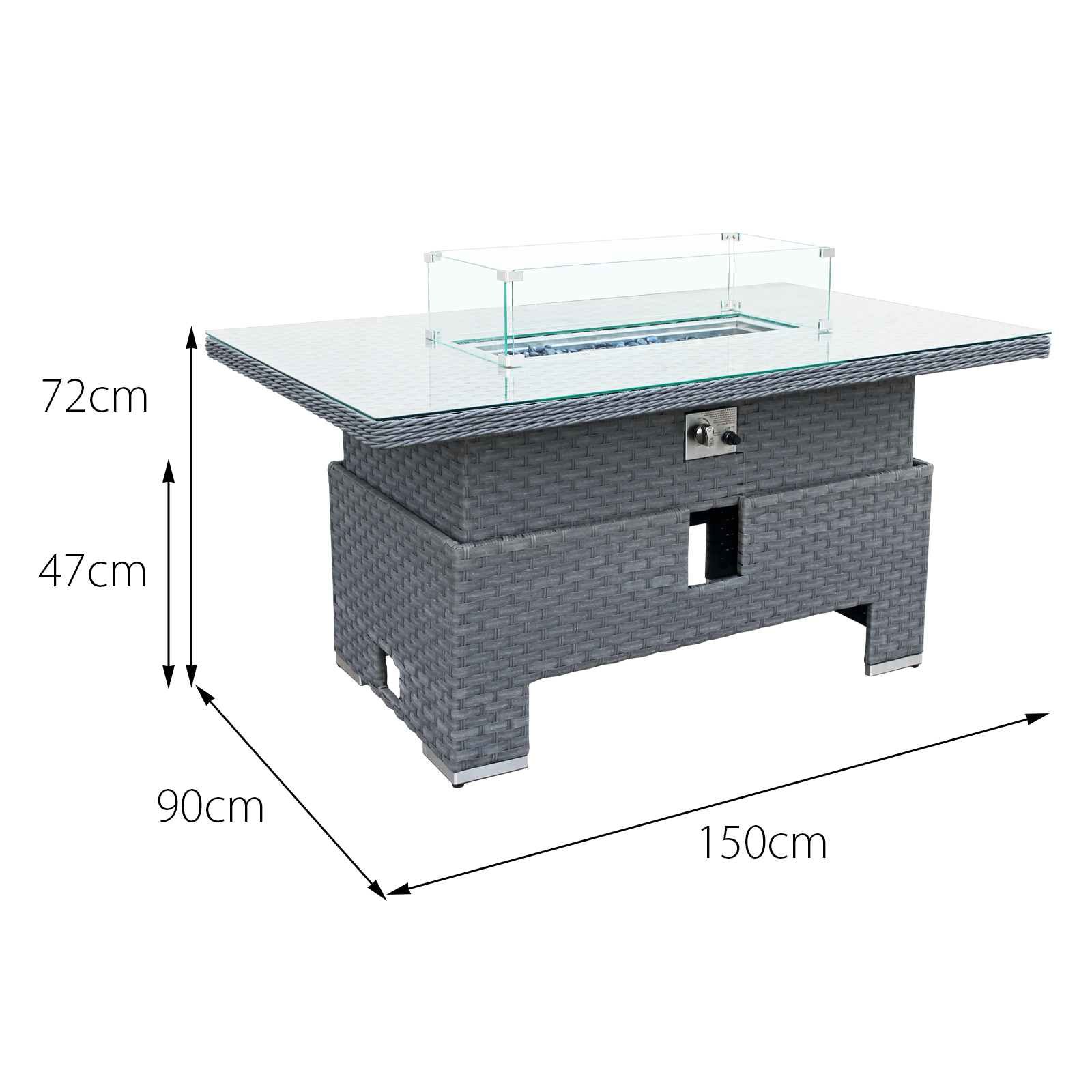 buxton rattan 9 seat rising firepit corner set in ocean grey with grey cushions