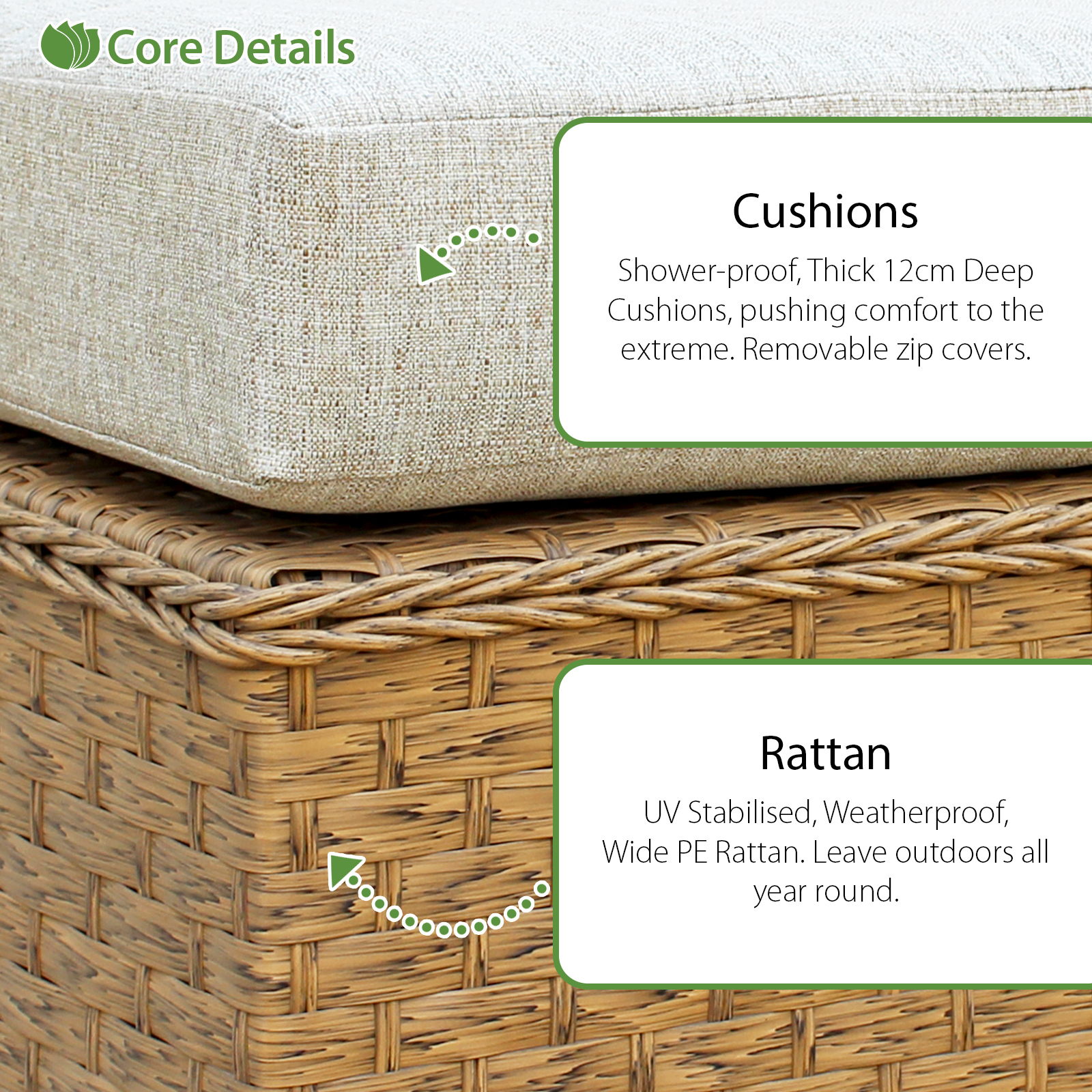 buxton rattan 9 seat rising firepit corner set in mixed brown with taupe cushions