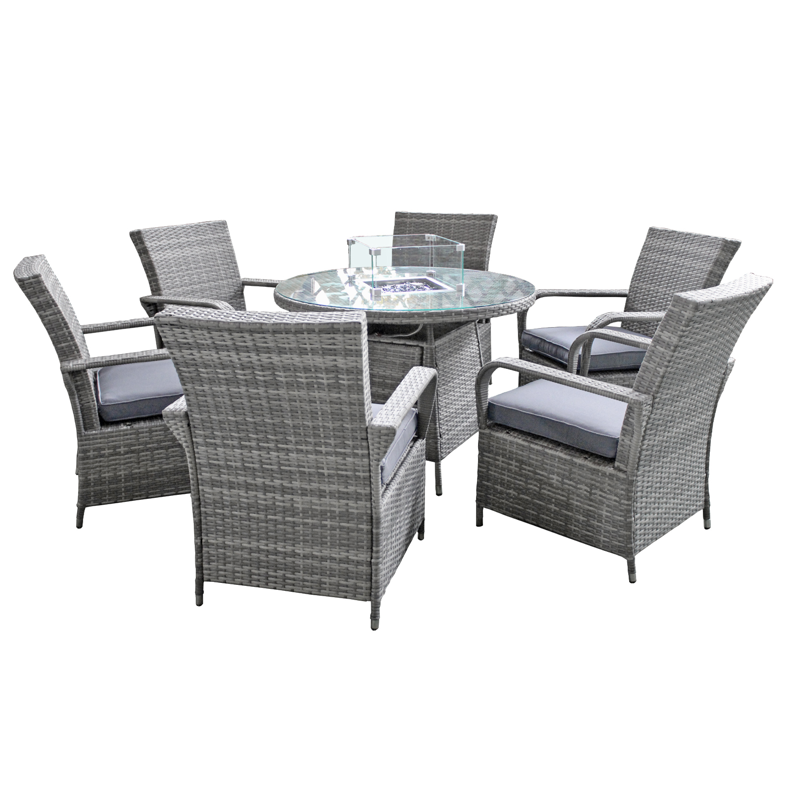 windsor rattan 6 seat firepit dining set in mixed grey