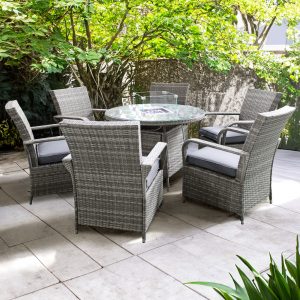 windsor rattan 6 seat firepit dining set in mixed grey