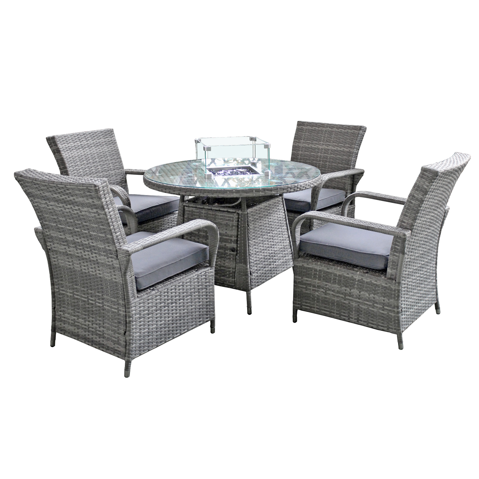 windsor rattan 4 seat firepit dining set in mixed grey