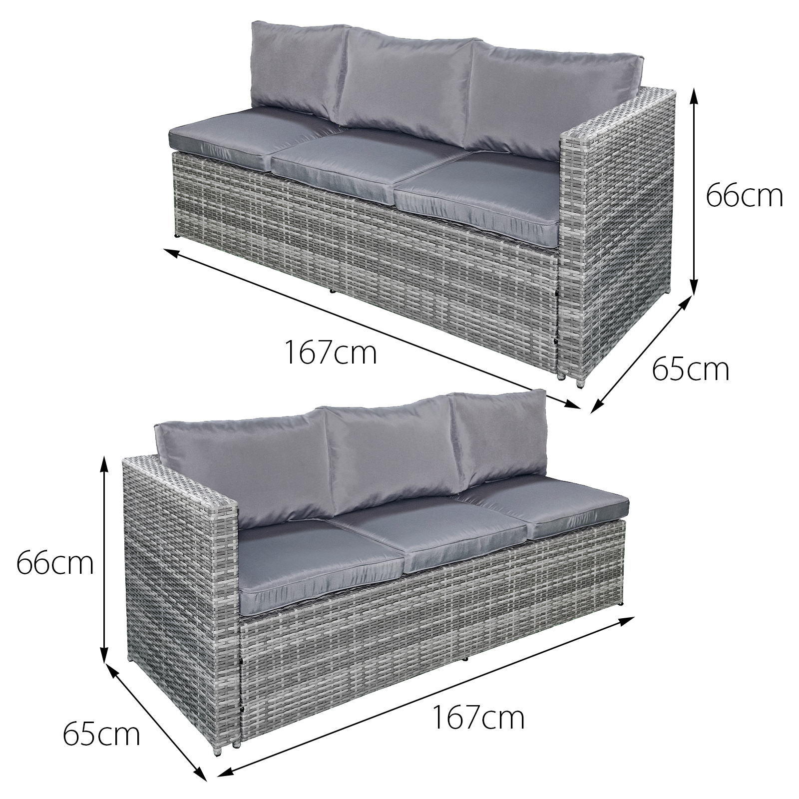 malta rattan 9 seat firepit u shape sofa set in mixed grey with grey cushions
