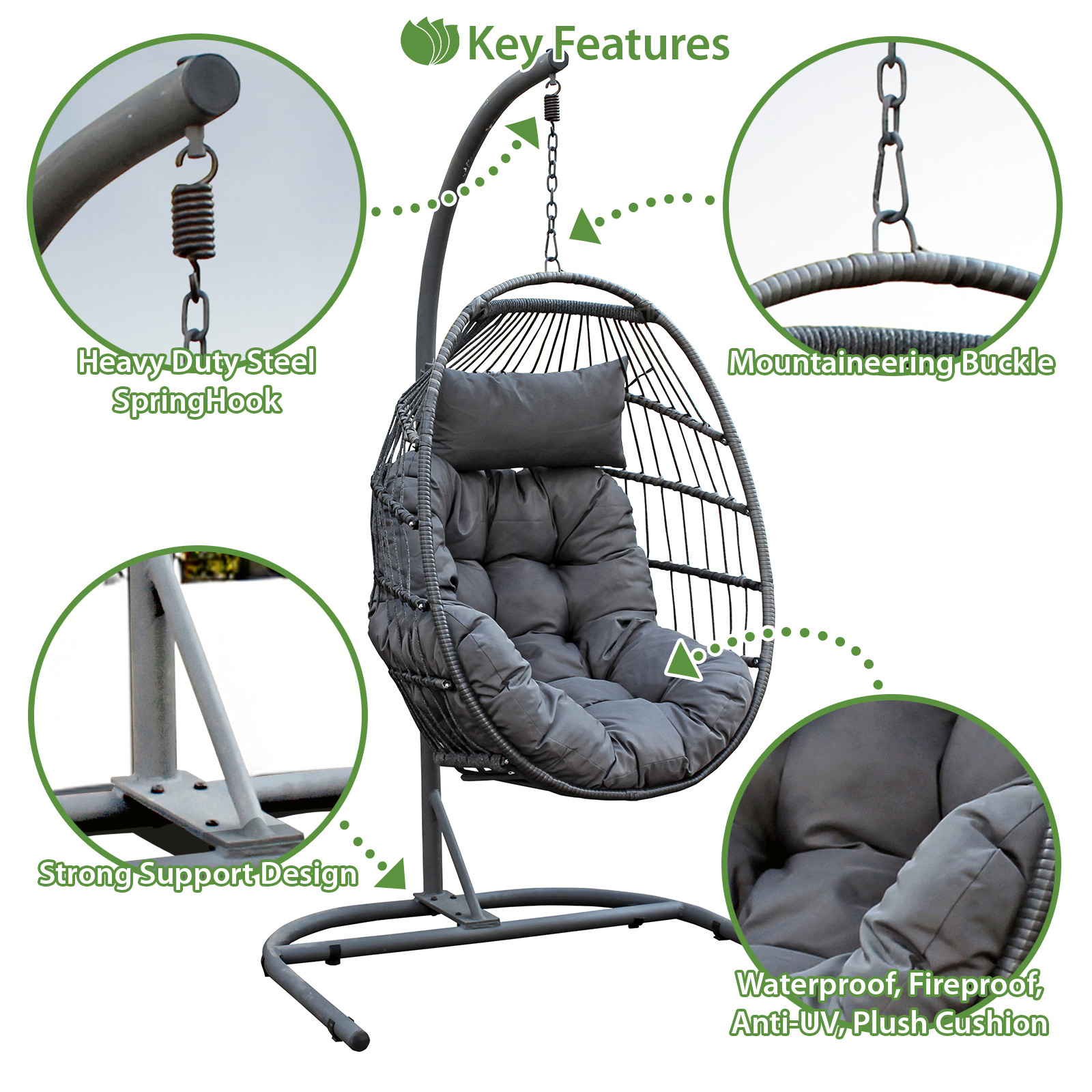 bali rattan hanging egg chair in mixed grey