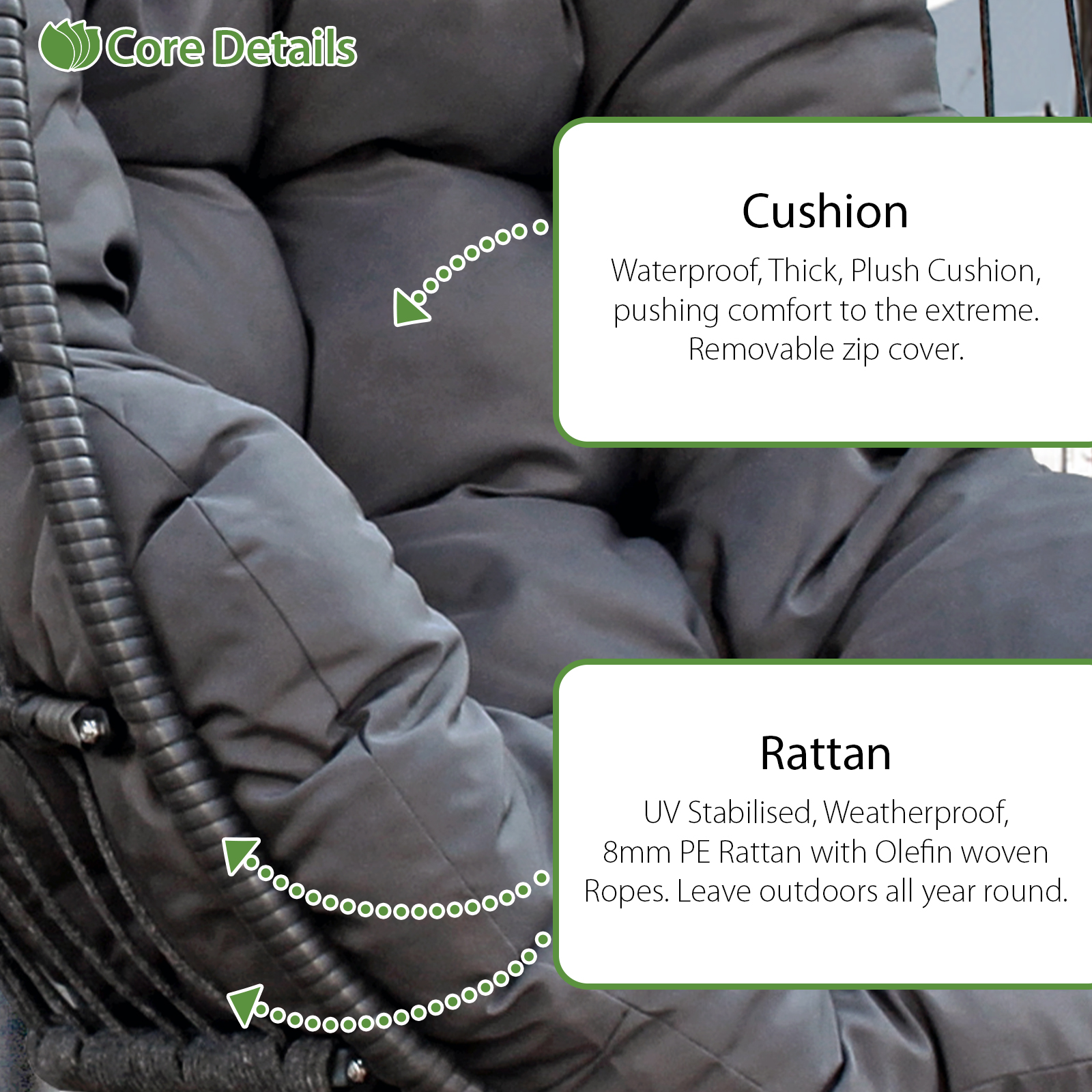 bali rattan hanging egg chair in mixed grey