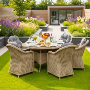 oseasons sicilia rattan 6 seat dining set with 120cm table in sandy oak