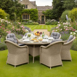 oseasons sicilia rattan 6 seat dining set with 120cm table in sandy oak