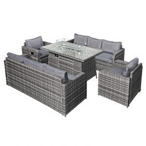 amalfi rattan 8 seat firepit sofa set in mixed grey
