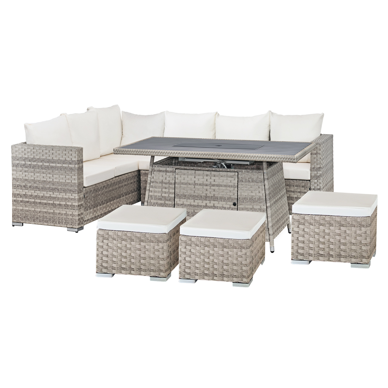 acorn rattan 9 seat corner firepit set in dove grey