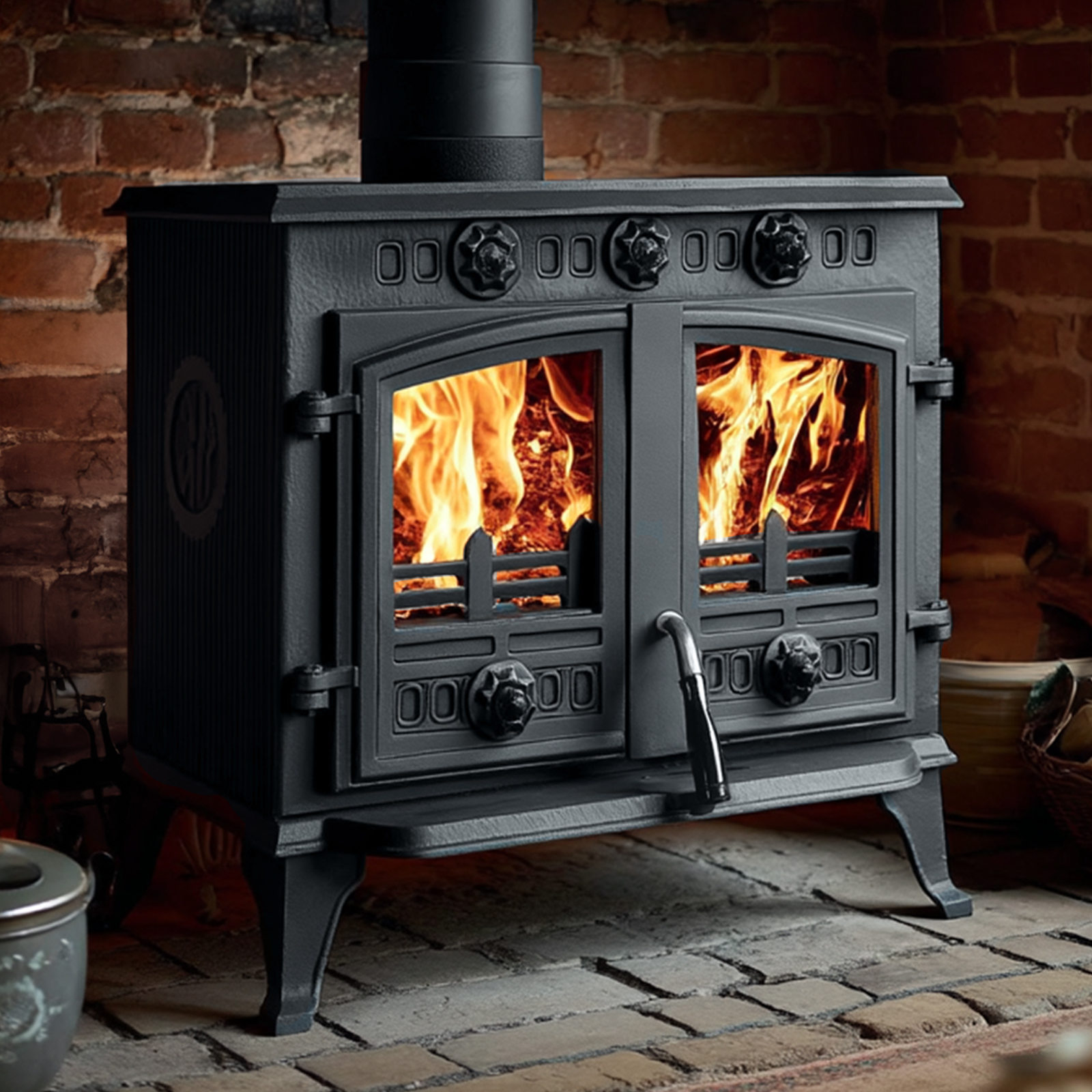10kw cast iron wood and charcoal burning stove