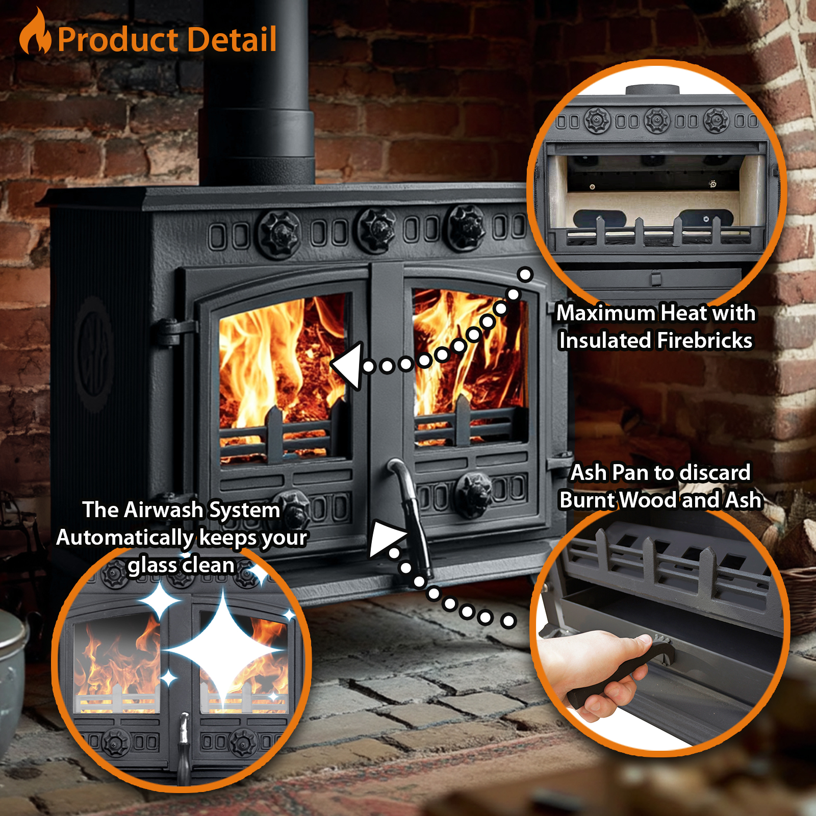 10kw cast iron wood and charcoal burning stove