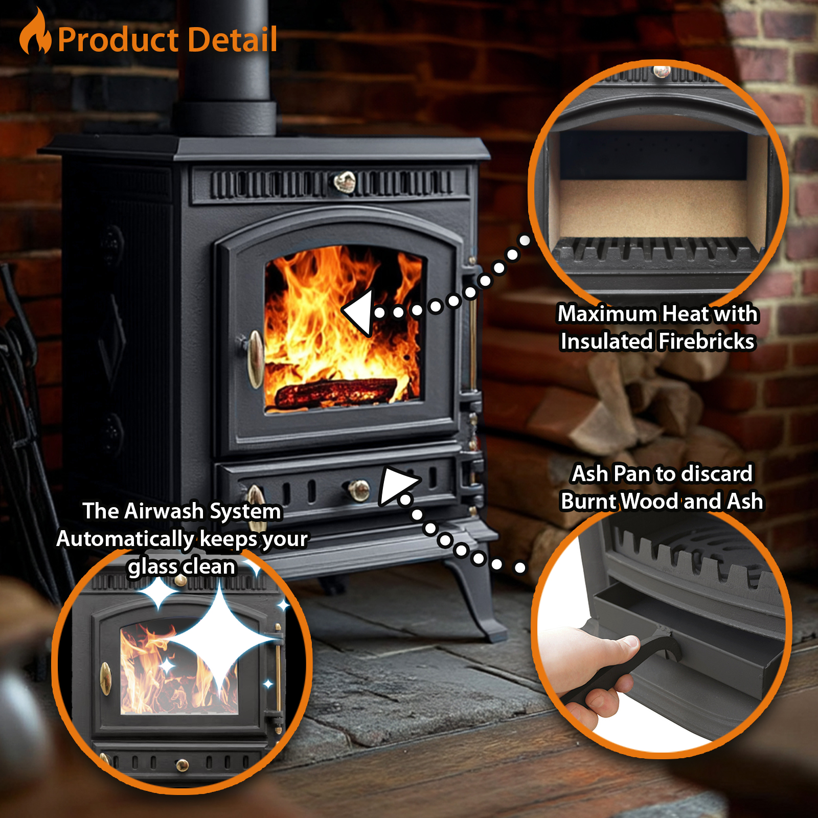 7kw cast iron wood and charcoal burning stove